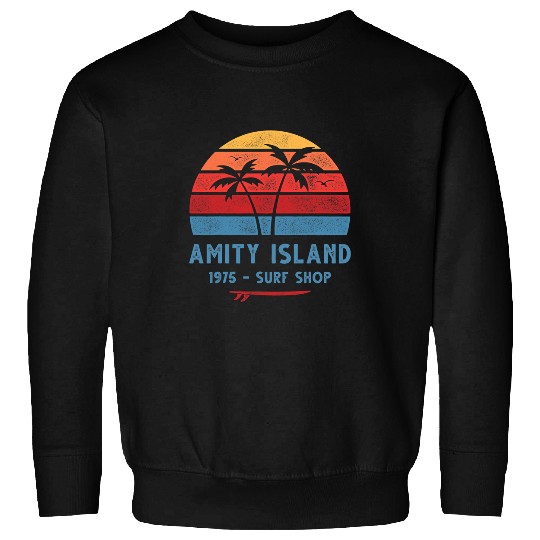 Surf Life Amity Island Surfing 1975 Surf Shop Sunset Surfing Vintage Sweatshirts