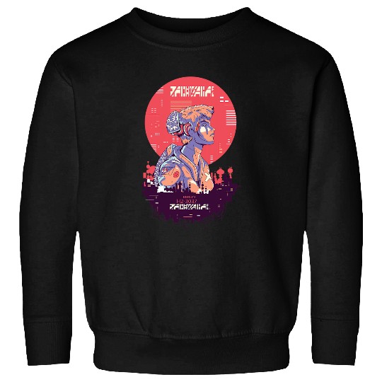 Anime Manga Cyber Punk Boy Over Red Sun Dystopian landscape Sweatshirts