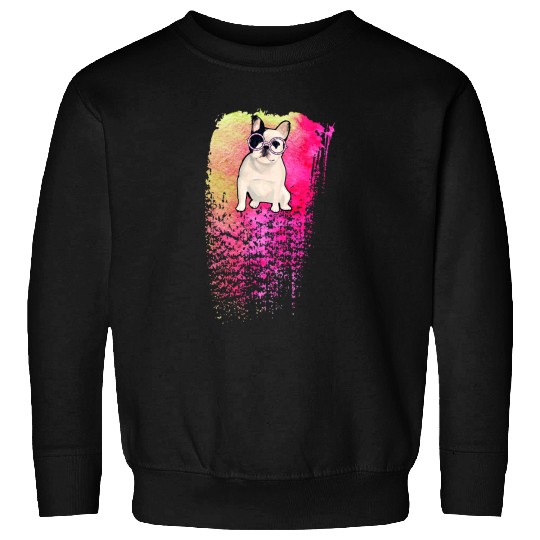 Dog Glasses on Pink Watercolor Brush Art French Bulldog Sweatshirts