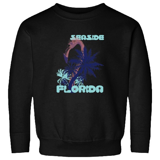Pink Flamingo Florida Seaside Palm trees Vacation Ocean Flamingos Sweatshirts
