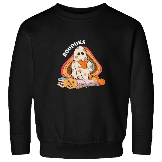 Booooks ghosts Halloween Funny Cute Boo Bookworm Spooky Vibes Sweatshirts