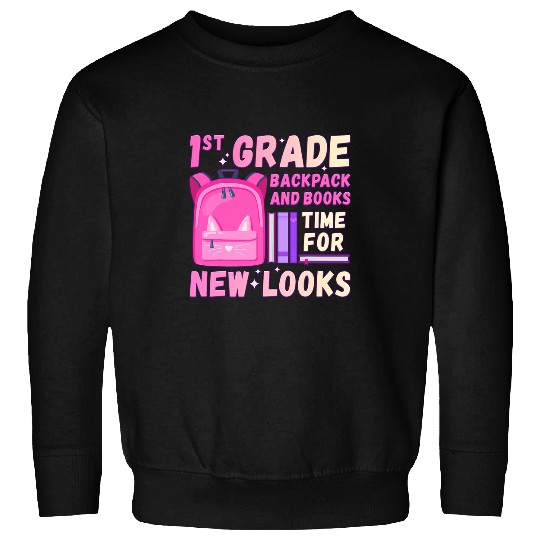 Back To School 1st Grade Girl Pink School Backpack cat Sweatshirts