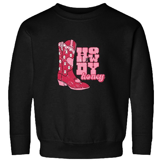 Howdy Honey Cowgirls Boot Western Valentines Day Retro Groovy Sweatshirts