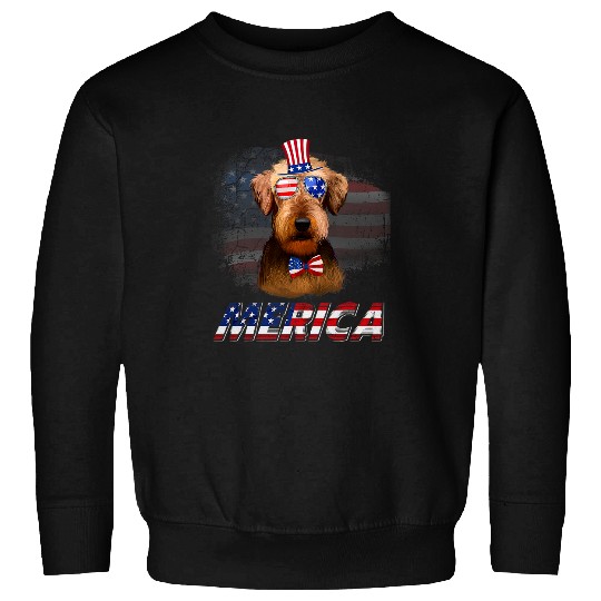 Dog Airedale Terrier Merica Airedale Terrier American Flag Dog Lover July 4th USA Sweatshirts