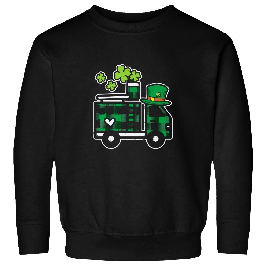 Fireman Firefighter Kids Irish Green Plaid Firefighter Truck St Patricks Day Boy Gift 9 Firemen Sweatshirts