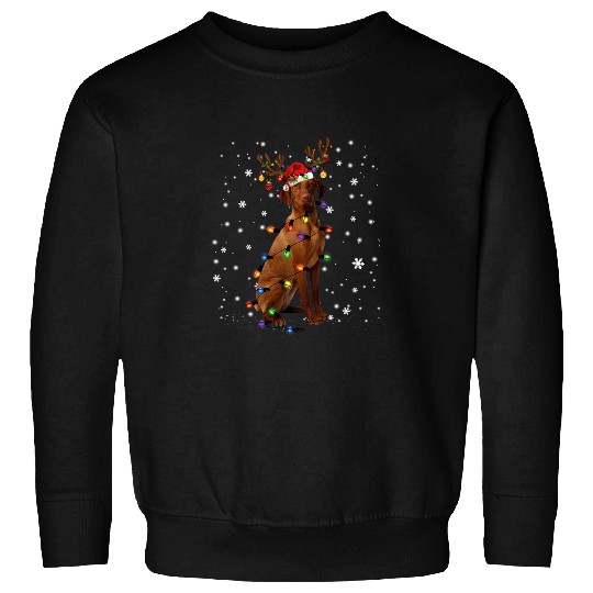 Dog Vizsla Christmas Reindeer Santa Hat Pajama Dog Lover Funny Sweatshirts
