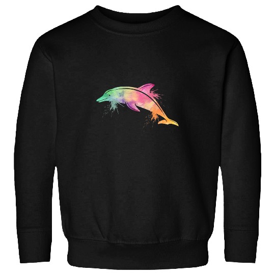 Dolphin Watercolor Splash Art Animal Lover Sweatshirts