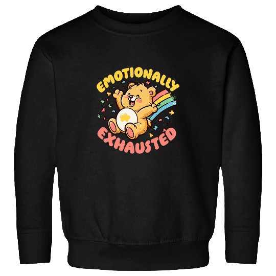 Emotionally Exhausted Adorable Bear with Colorful Rainbow Sweatshirts