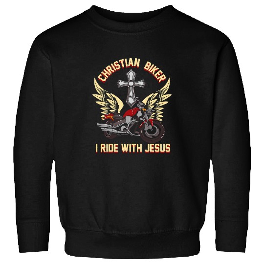 Christian I Ride With Jesus I Christian Cross Biker I Motorcycle Christ Sweatshirts