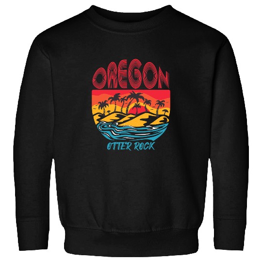 Surf Life Retro Otter Rock Beach Oregon Palm trees Ocean Surfing Sweatshirts