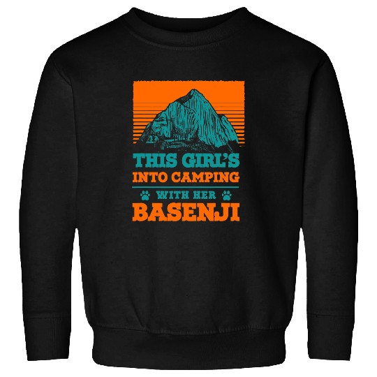 Camping Camp Girls Into Camping with Her Basenji Dog Mama Ango Angari Camper Sweatshirts