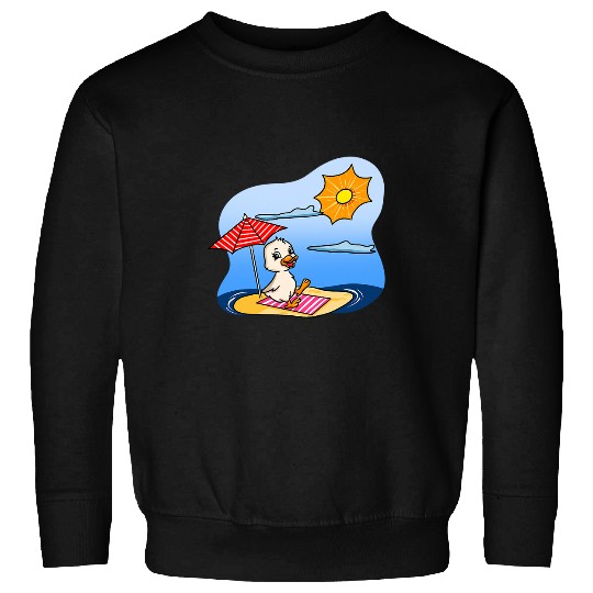 Cute Duck Sunbathing Illustration in Summer for Duck Lover Sweatshirts