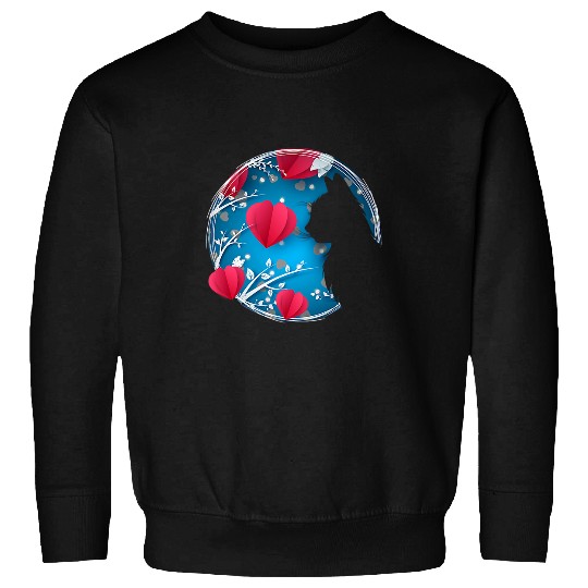 Cat Silhouette with floating Hearts for Kittie Lovers Sweatshirts