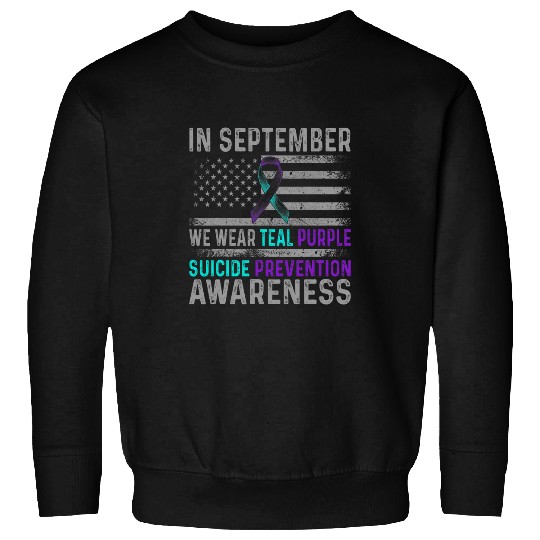 In September We Wear Teal Purple suicides Prevention US Flag Sweatshirts