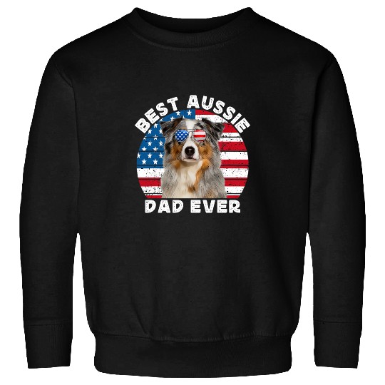 Blue Merle Aussie Dad Australian Shepherd Dog American Flag Sweatshirts