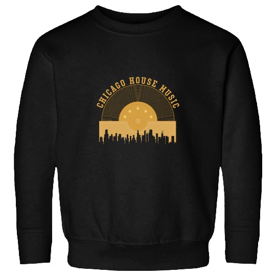 Chicago House Music vintages Vinyl Dj Raver Flag Skyline Sweatshirts