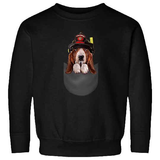 Fireman Firefighter T Brave Basset Hound Dog Firefighter Helmet Pocket Firemen Sweatshirts