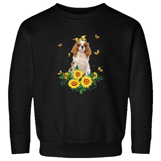 Girls Women Mom Cavalier King Charles Spaniel Dog Sunflower Sweatshirts