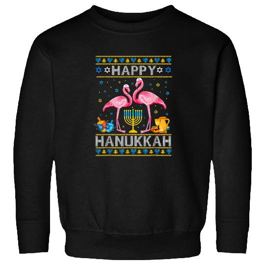 Pink Flamingo Ugly Hanukkah Sweater Funny Flamingo Menorah Dreidel229 Flamingos Sweatshirts