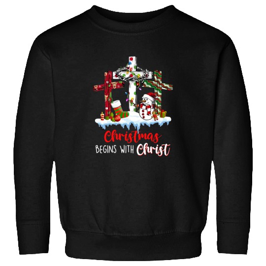 Christian Jesus Christmas Begin With Christ snowman cross jesus 81 Christ Sweatshirts