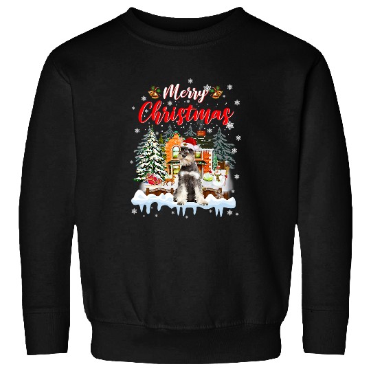 Dog Schnauzer Red Winter Christmas Hat House Grey Miniature Schnauzer 108 Sweatshirts