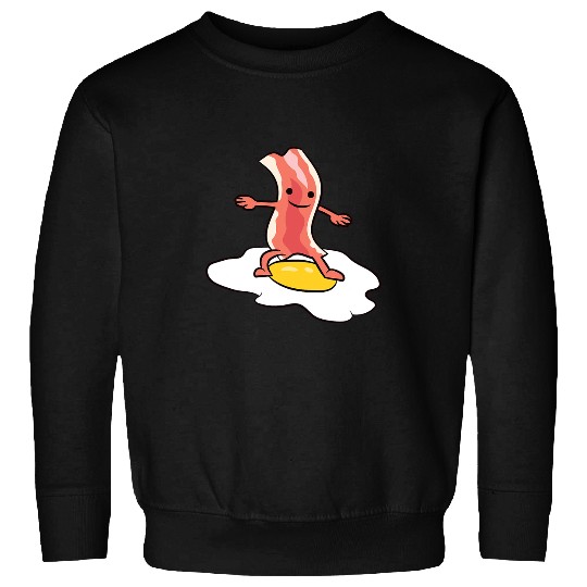 Surf Life Kawaii Bacon Surfing On Fried Egg Breakfast Egg and Bacon Sweatshirts