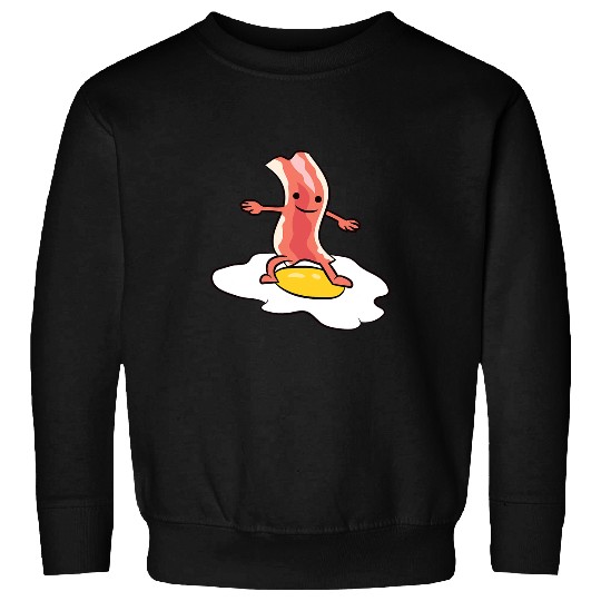 Surf Life Kawaii Bacon Surfing On Fried Egg Breakfast Egg and Bacon Sweatshirts