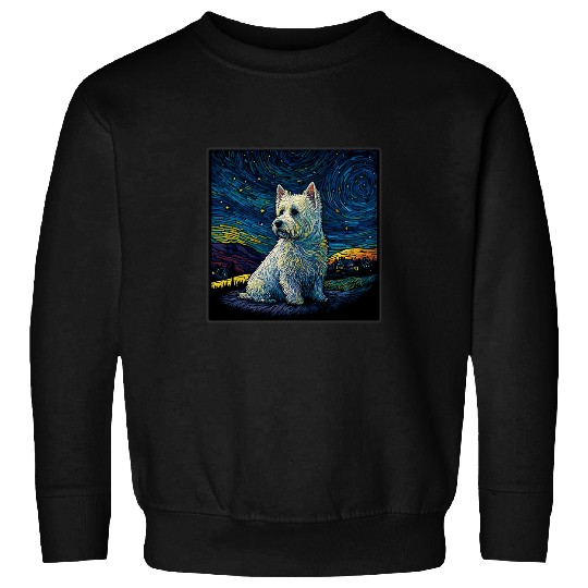 Surrealism Starry Night West Highland Terrier dog 1 Sweatshirts