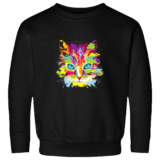 Cat Face MultiColored Art Sweatshirts