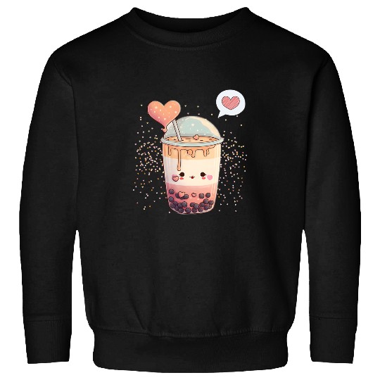 Kawaii Boba Tea For Valentines Day Bubble Tea With Hearts 8 Sweatshirts