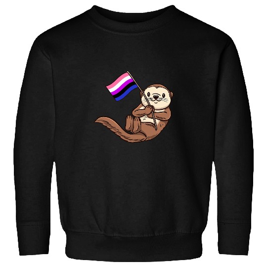 Otters Sea Otter With Genderfluid Pride Flag Sweatshirts