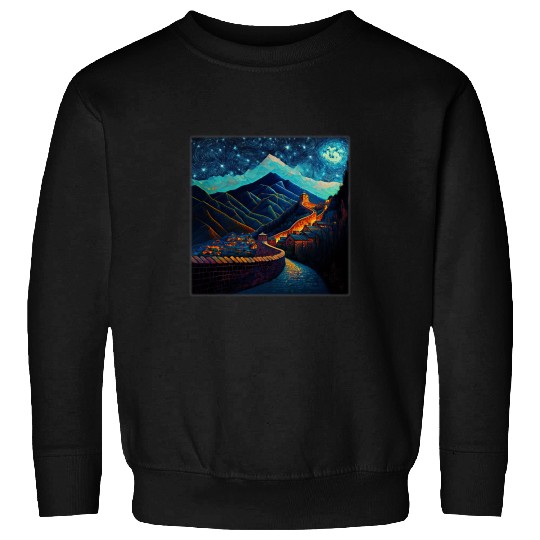 Surrealism Starry Night Great Wall of China Sweatshirts