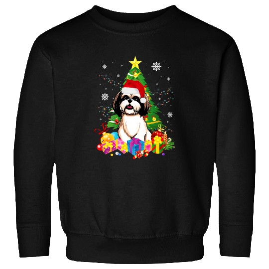 Shih Tzu Christmas Tree Shih Tzu Santa Hat Light xmass Gift Sweatshirts