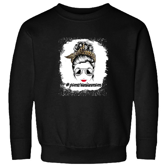 Dog Pomeranian Mom Bleached Messy Bun Leopard Women Sweatshirts