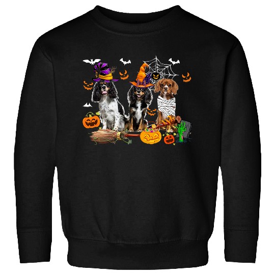 Three Cavalier King Charles Spaniel Dogs Mummy Witch Lover Sweatshirts