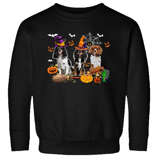 Three Cavalier King Charles Spaniel Dogs Mummy Witch Lover Sweatshirts