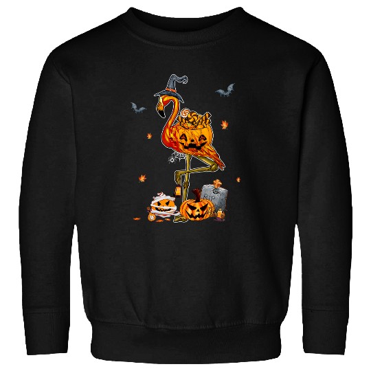 Pink Flamingo Pumpkin Flamingo Wearing Witchs Hat Halloween Costume Flamingos Sweatshirts