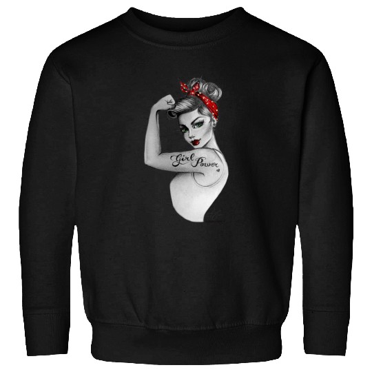 Girl Power Pin Up Art by Anne Cha Modern Rosie the Riveter Sweatshirts