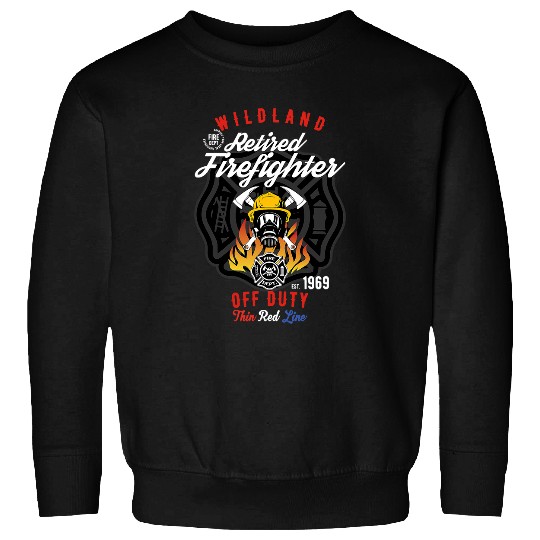 Fireman Firefighter Retired Firefighter Off Duty Thin Red Line Design 164 Firemen Sweatshirts