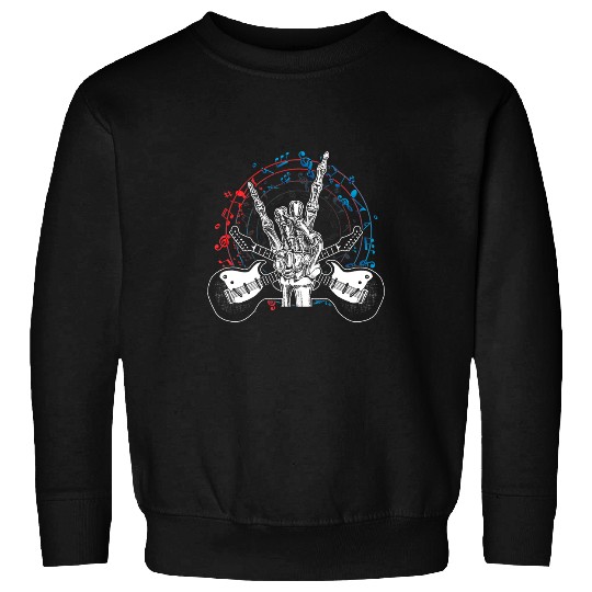 Guitarist Neck With A Sweet Rock On Skeletons Hand Rock And Roll Guitar Sweatshirts