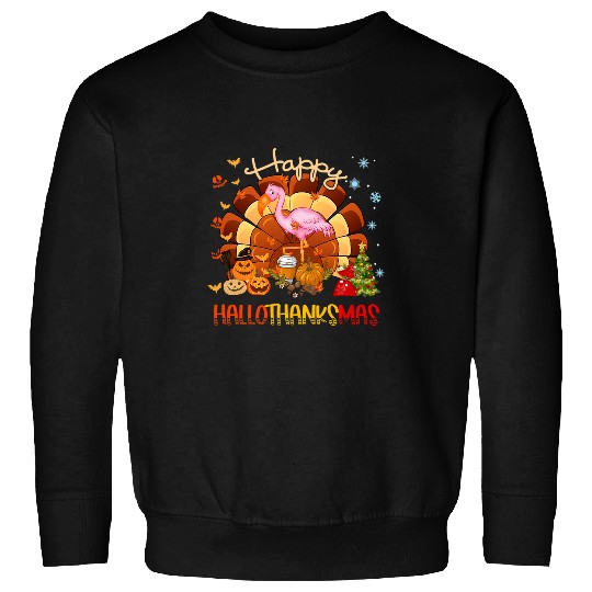 Pink Flamingo happy hallothanksmas halloween thanksgiving 115 Flamingos Sweatshirts