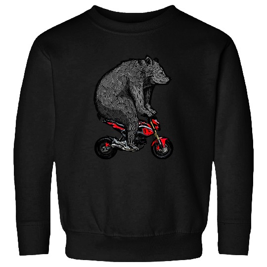 Funny Bear on a Mini Bike Pit Bike Motorcycle Cute Bears Sweatshirts