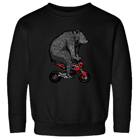 Funny Bear on a Mini Bike Pit Bike Motorcycle Cute Bears Sweatshirts