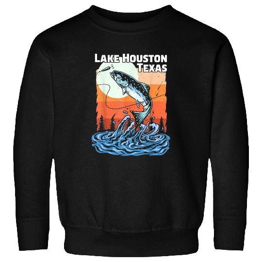 Fishing Summer Retro Sunset Texas Houston Lake 75 Fisher Hook Fisher Sweatshirts
