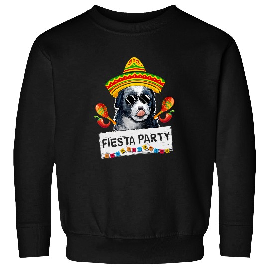 Funny Party Cute Bernedoodle Dog Wearing Sombrero Sunglasses Sweatshirts