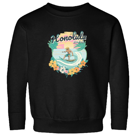 Surf Life Retro vintages Beach Surfing Waves Tropical Hawaii Honolulu 1 Sweatshirts