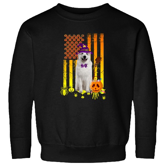 Dog Great Pyrenees Pumpkin American Flag Halloween Dogpng 406 paw Sweatshirts