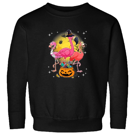 Pink Flamingo Three Flamingo Pumpkin Halloween Flamingo Lover Funny 222 Flamingos Sweatshirts