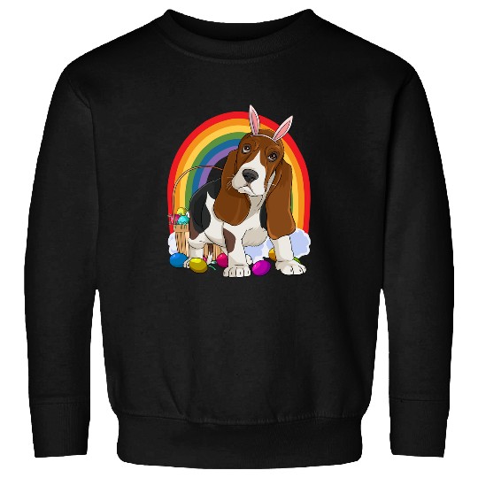 Dog Basset Hound Bunny Happy Easter Day paw Sweatshirts