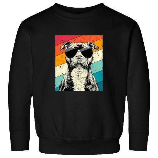 Dog Staffordshire Retro Staffordshire Bull Terrier with Sunglasses Dog Lovers Sweatshirts
